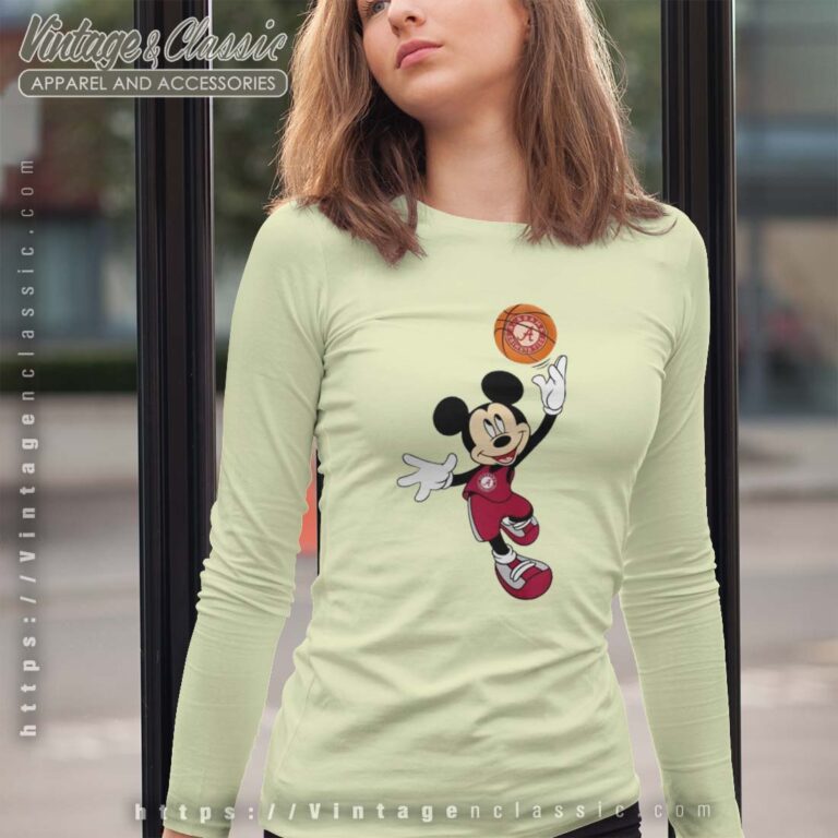 Alabama Crimson Tide Mickey Basketball NCAA March Madness Longsleeves Alabama Crimson Tide Mickey Basketball NCAA March Madness Longsleeves