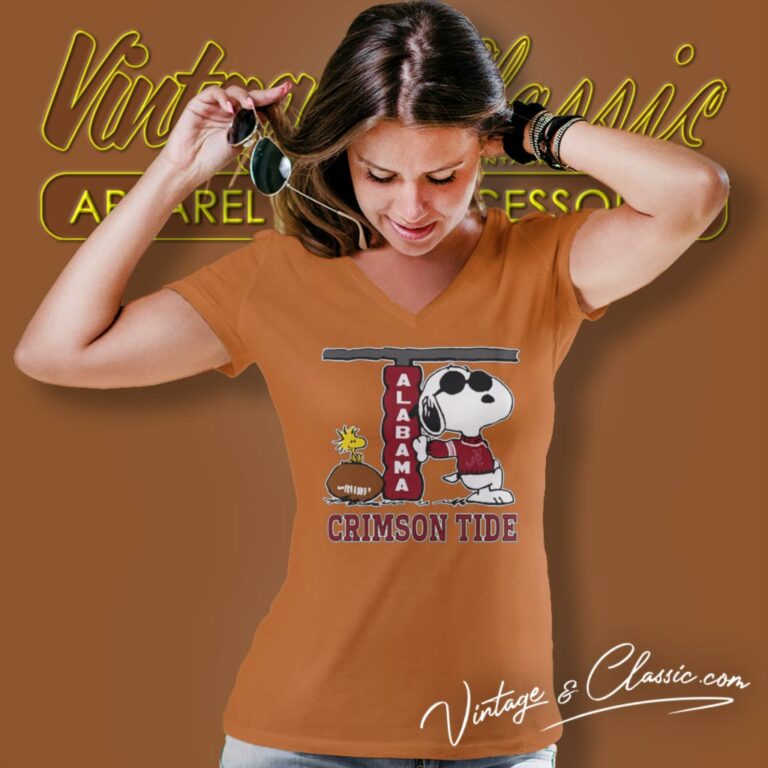 Alabama Crimson Tide Snoopy Joe Cool And Woodstock V Neck TShirt Alabama Crimson Tide Snoopy Joe Cool And Woodstock V Neck TShirt