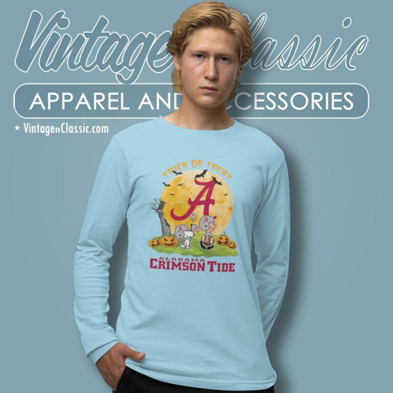 Alabama Crimson Tide Snoopy Trick Or Treat Halloween Long Sleeve Tee Alabama Crimson Tide Snoopy Trick Or Treat Halloween Long Sleeve Tee