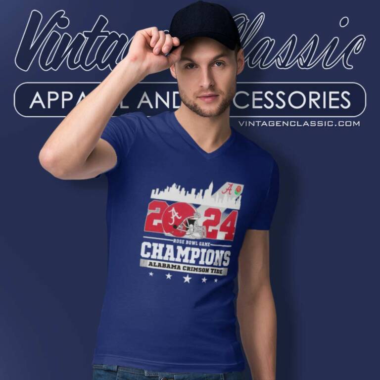 Alabama Rose Bowl Game Champions 2024 Helmet Logo V Neck TShirt Alabama Rose Bowl Game Champions 2024 Helmet Logo V Neck TShirt