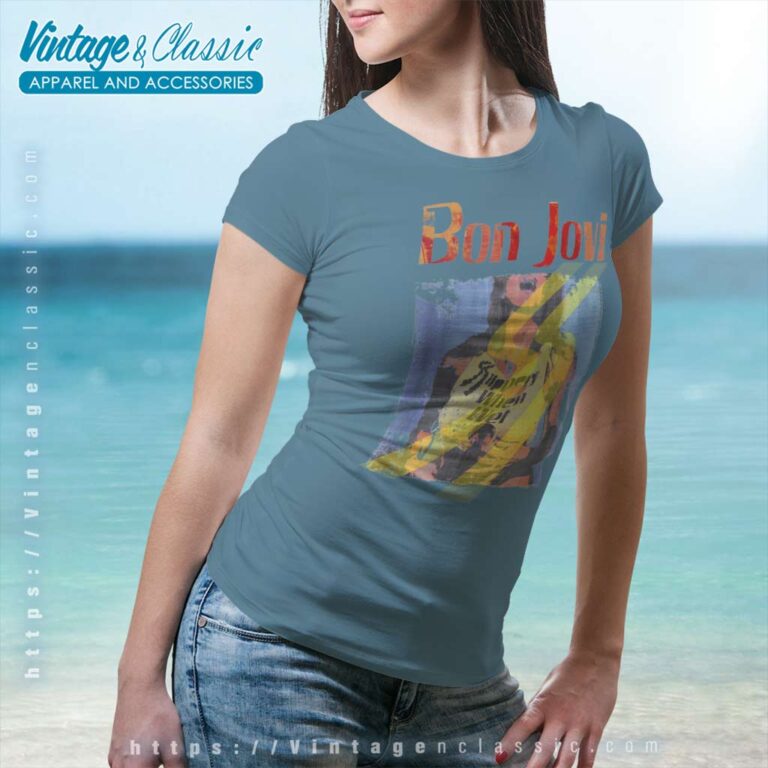 Album Slippery When Wet Bon Jovi Women TShirt Album Slippery When Wet Bon Jovi Women TShirt