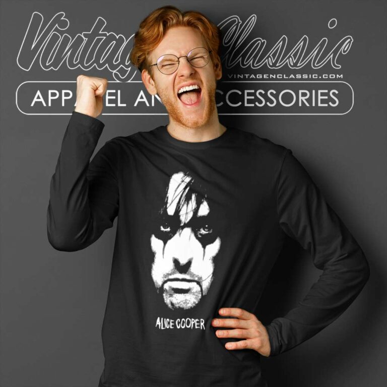 Alice Cooper Shirt Face Portrait World Tour Long Sleeve Tee Alice Cooper Shirt Face Portrait World Tour Long Sleeve Tee