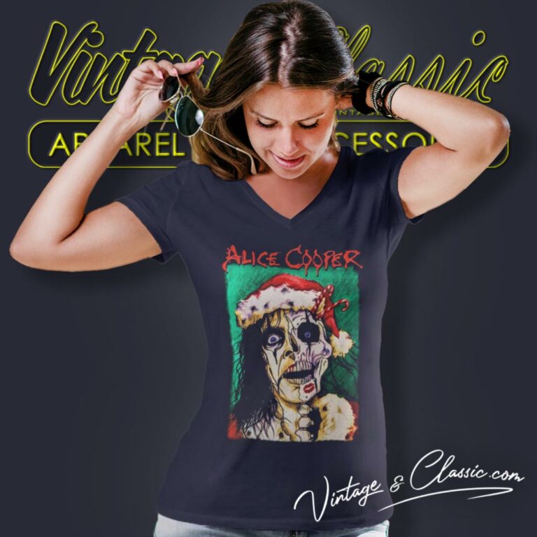Alice Cooper Xmas Card V Neck TShirt Alice Cooper Xmas Card V Neck TShirt