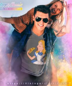 Alice In Wonderland Eating Pizza Shirt V Neck TShirt