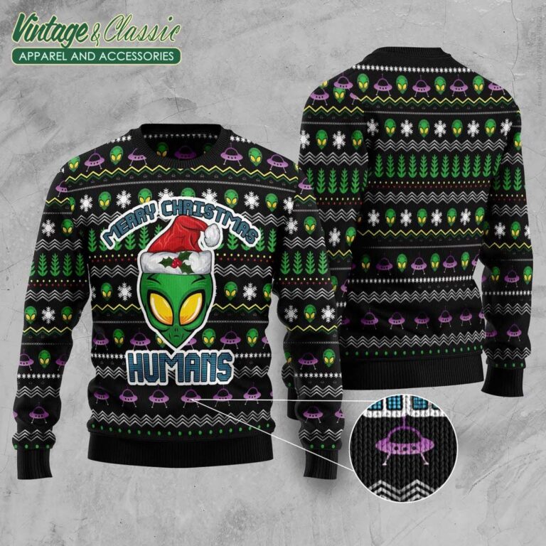 Alien Merry Christmas Humans Ugly Christmas Sweater back Alien Merry Christmas Humans Ugly Christmas Sweater back
