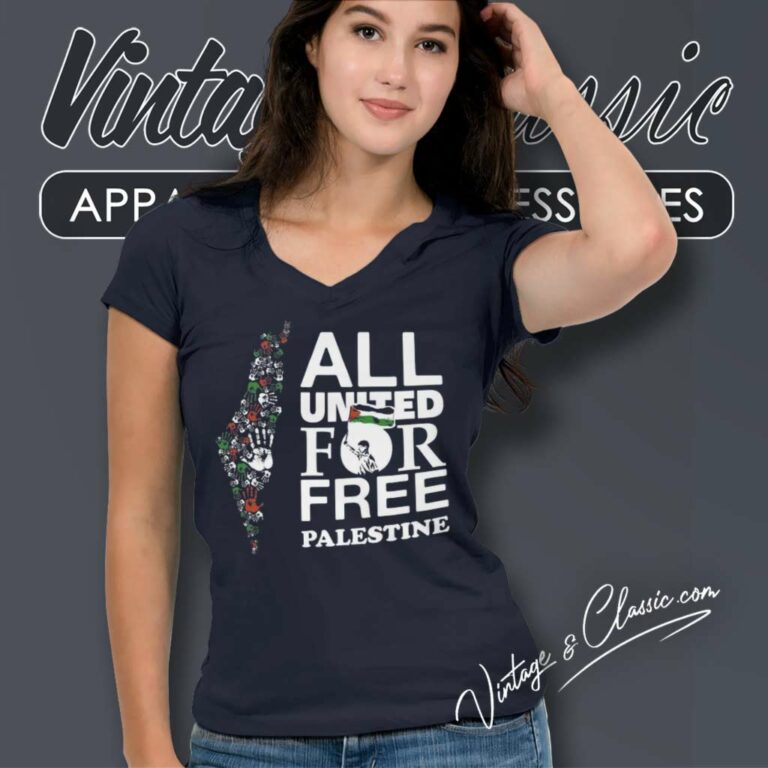 All United For Free Palestine V Neck TShirt All United For Free Palestine V Neck TShirt