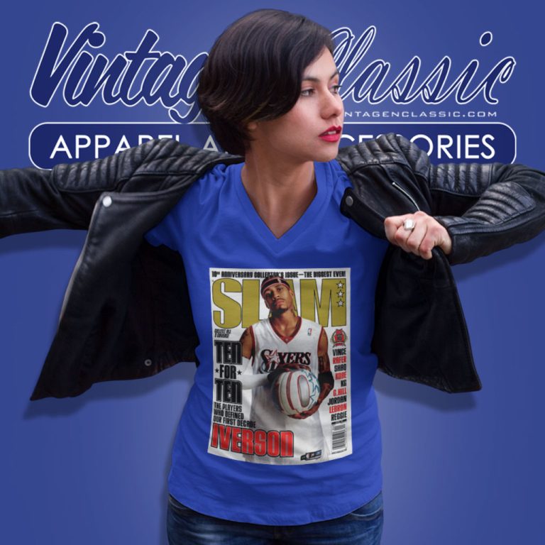 Allen Iverson Philadelphia 76ers Nba Slam Cover V Neck TShirt Allen Iverson Philadelphia 76ers Nba Slam Cover V Neck TShirt