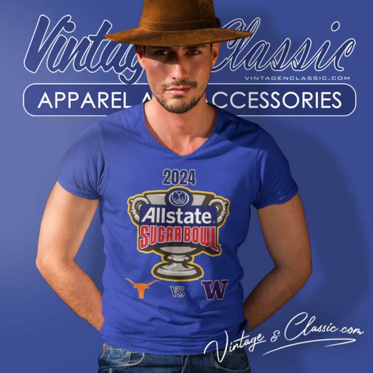 Allstate Sugar Bowl 2024 Texas Longhorns Vs Washington Huskies Matchup V Neck TShirt Allstate Sugar Bowl 2024 Texas Longhorns Vs Washington Huskies Matchup V Neck TShirt