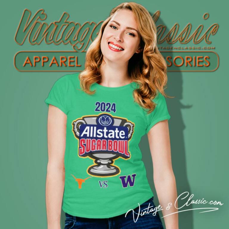 Allstate Sugar Bowl 2024 Texas Longhorns Vs Washington Huskies Matchup Women T Shirt Allstate Sugar Bowl 2024 Texas Longhorns Vs Washington Huskies Matchup Women T Shirt
