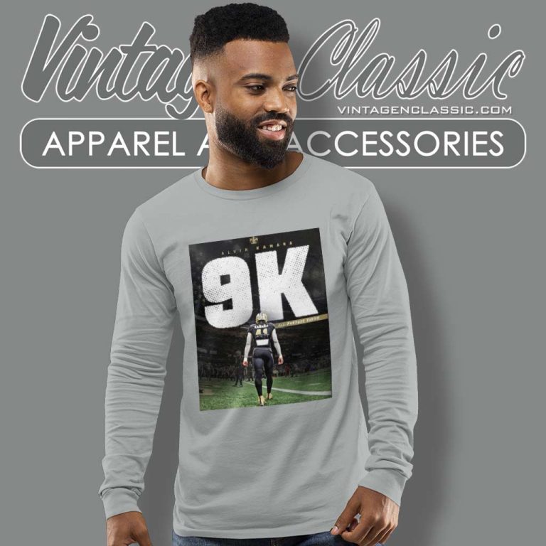 Alvin Kamara New Orleans Saints 9000 All Purpose Yards Long Sleeve Tee Alvin Kamara New Orleans Saints 9000 All Purpose Yards Long Sleeve Tee