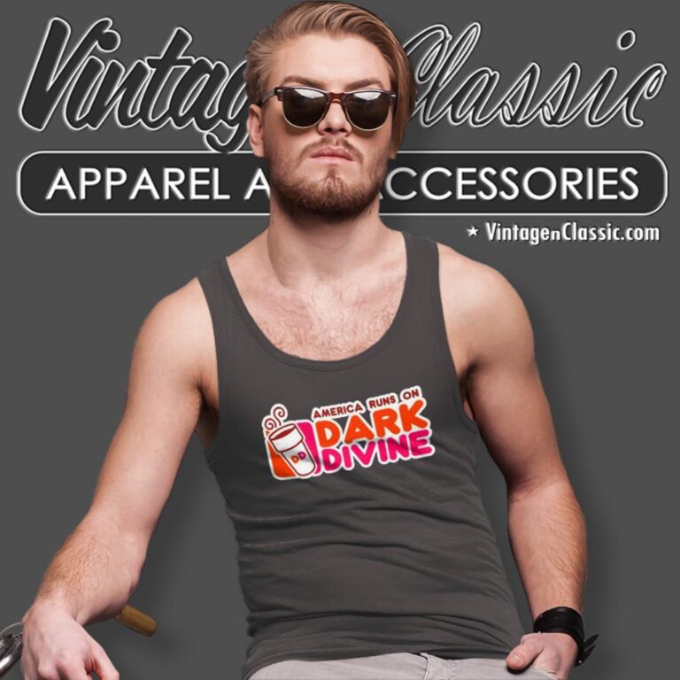 Dunkin Donuts America Runs On Dark Divine Tank Top Racerback Dunkin Donuts America Runs On Dark Divine Tank Top Racerback
