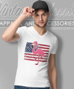 American Flag Pink Flamingos Lover V Neck TShirt