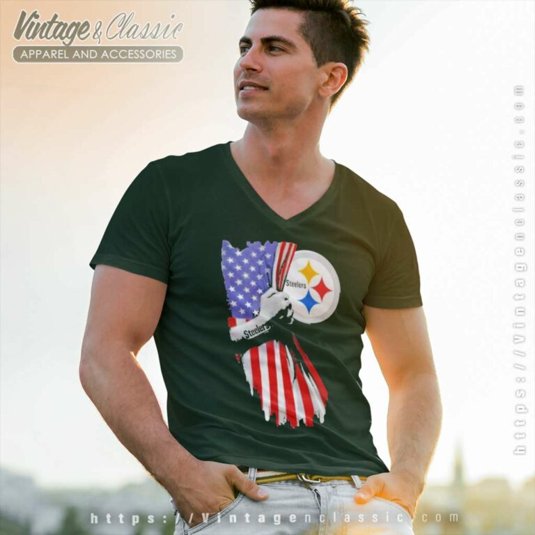 American Flag Pittsburgh Steelers V Neck TShirt American Flag Pittsburgh Steelers V Neck TShirt