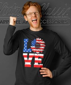 American Flag Sunflower Love 4th Of July Long Sleeve Tee