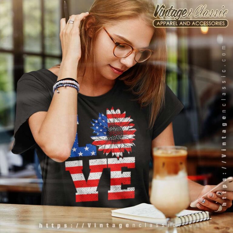 American Flag Sunflower Love 4th Of July Women TShirt American Flag Sunflower Love 4th Of July Women TShirt