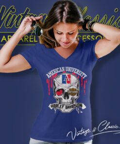 American University Harley Davidson Skull V Neck TShirt