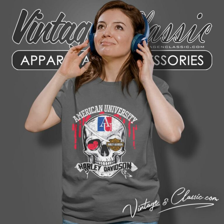 American University Harley Davidson Skull Women T Shirt American University Harley Davidson Skull Women T Shirt