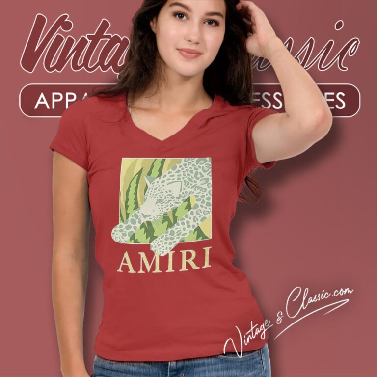 Amiri Leopard Logo V Neck TShirt Amiri Leopard Logo V Neck TShirt