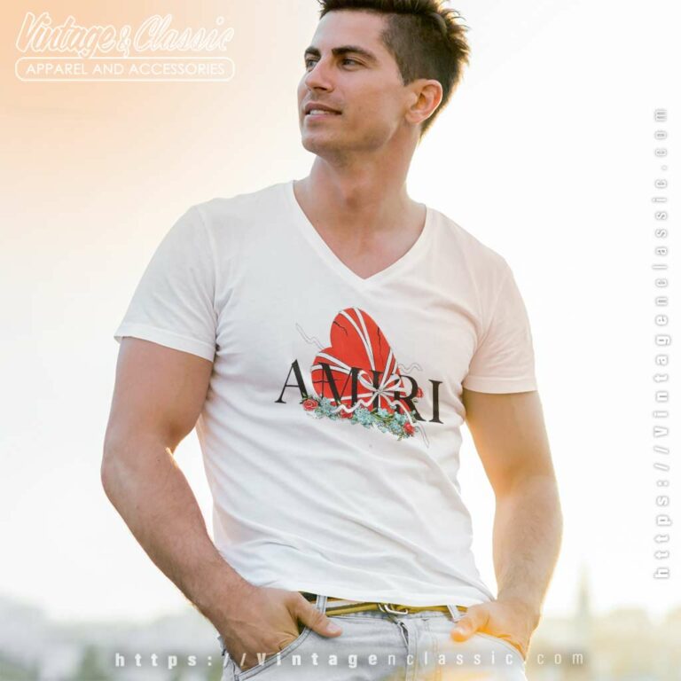 Amiri Logo Broken Heart V Neck TShirt Amiri Logo Broken Heart V Neck TShirt
