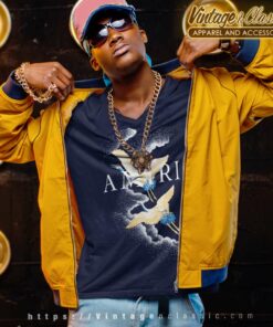 Amiri Shirt Crane Bird Graphic V Neck TShirt