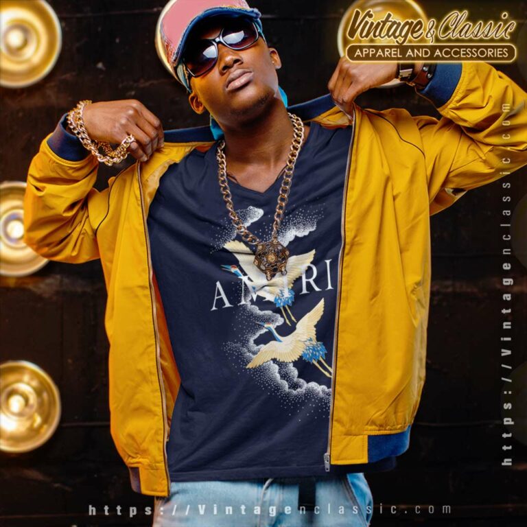 Amiri Shirt Crane Bird Graphic V Neck TShirt Amiri Shirt Crane Bird Graphic V Neck TShirt