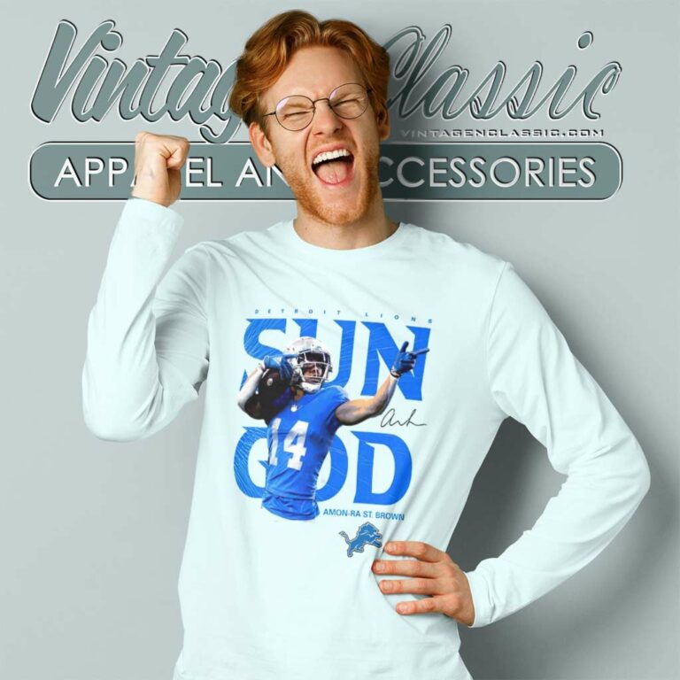 Amon Ra St Brown Sun God Shirt Detroit Lionsfootball Player Signature Long Sleeve Tee Amon Ra St Brown Sun God Shirt Detroit Lionsfootball Player Signature Long Sleeve Tee
