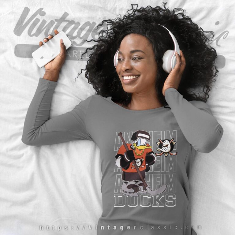 Anaheim Ducks Donald Duck Hockey Shirt Long Sleeve Tee Anaheim Ducks Donald Duck Hockey Shirt Long Sleeve Tee
