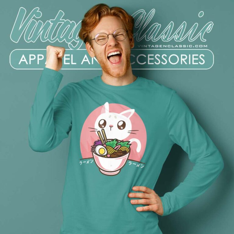 Anime Japanese Noodles Cat Long Sleeve Tee Anime Japanese Noodles Cat Long Sleeve Tee