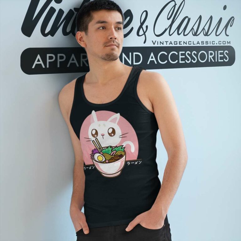 Anime Japanese Noodles Cat Tank Top Racerback Anime Japanese Noodles Cat Tank Top Racerback