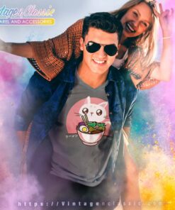 Anime Japanese Noodles Cat V Neck TShirt