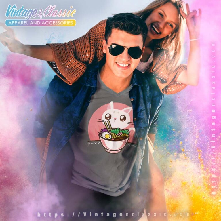 Anime Japanese Noodles Cat V Neck TShirt Anime Japanese Noodles Cat V Neck TShirt