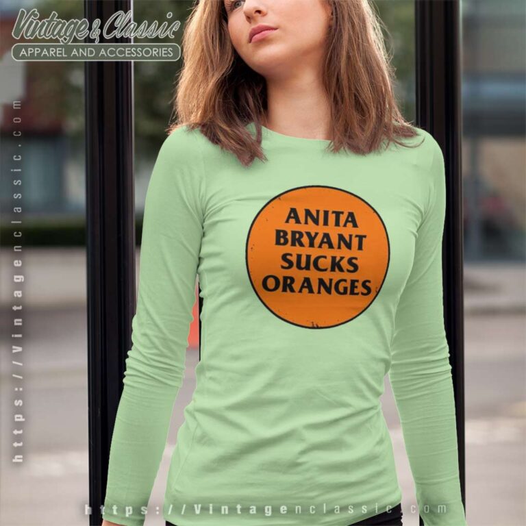 Anita Bryant Sucks Oranges Button Lgbtq 1970s Long Sleeve Tee Anita Bryant Sucks Oranges Button Lgbtq 1970s Long Sleeve Tee