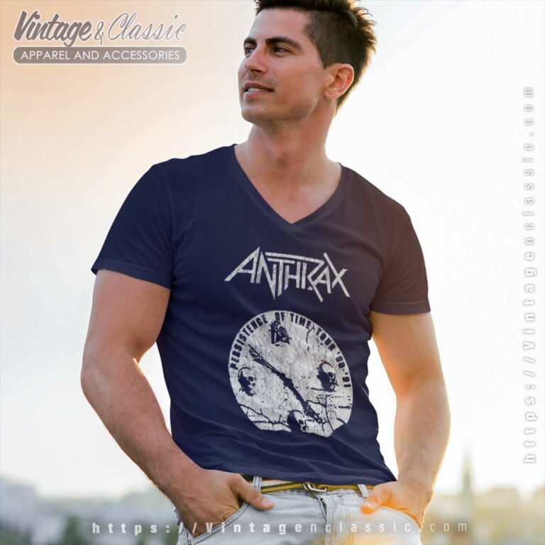 Anthrax Broken Clock V Neck TShirt Anthrax Broken Clock V Neck TShirt