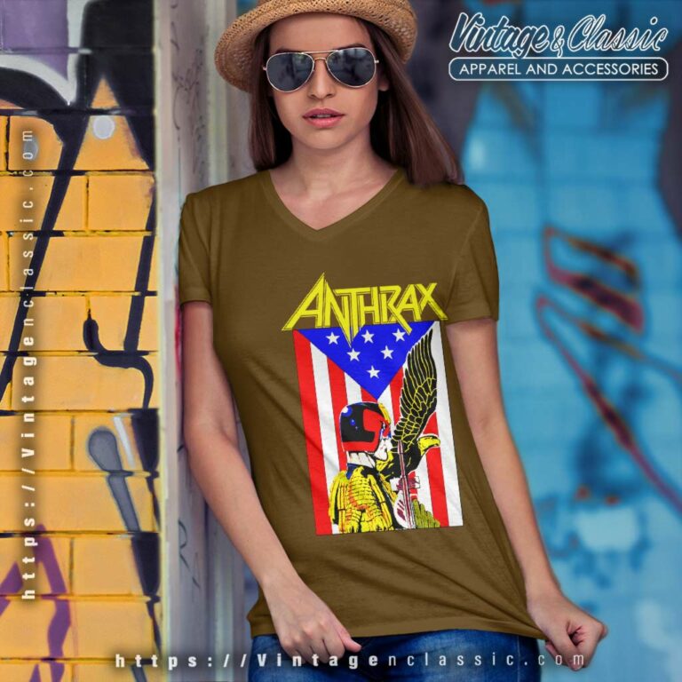 Anthrax Dredd Eagle V Neck TShirt Anthrax Dredd Eagle V Neck TShirt