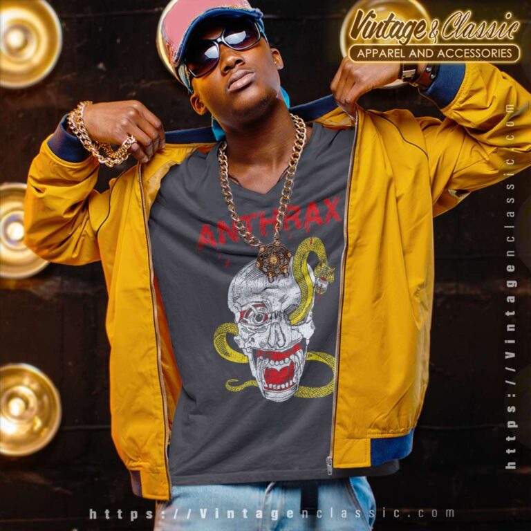 Anthrax First Tee Ever Snake Eye Skull V Neck TShirt Anthrax First Tee Ever Snake Eye Skull V Neck TShirt