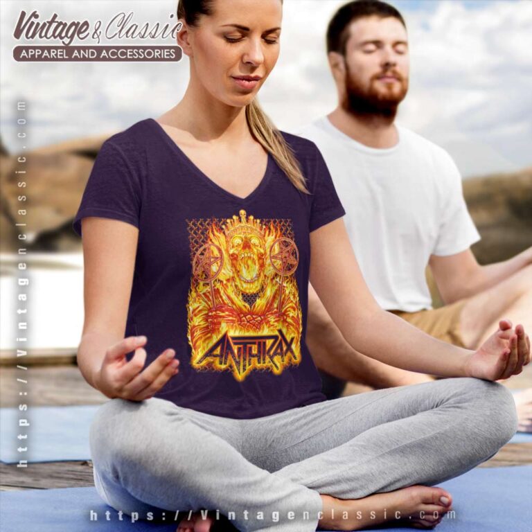 Anthrax Flames Tour Cityback V Neck TShirt Anthrax Flames Tour Cityback V Neck TShirt