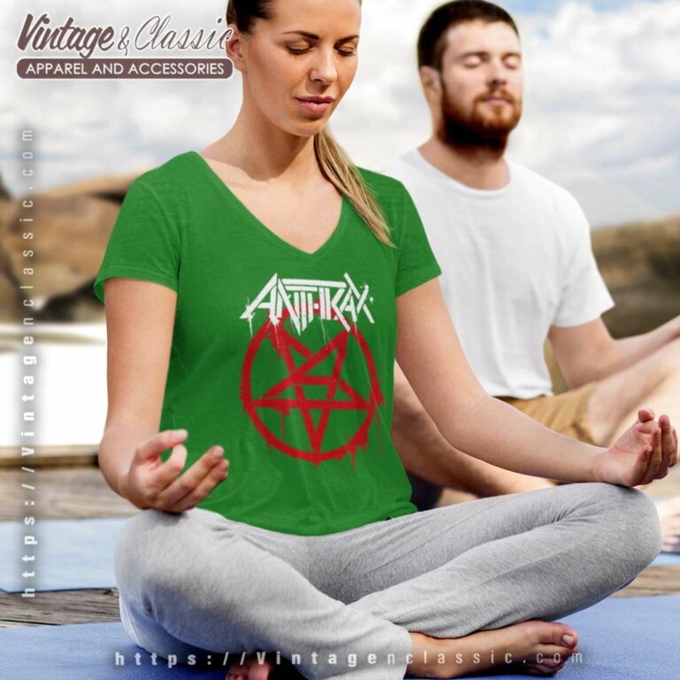 Anthrax Red And White Logo V Neck TShirt Anthrax Red And White Logo V Neck TShirt