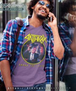 Anthrax Shirt Album Among The Living Yellow Logo V Neck TShirt
