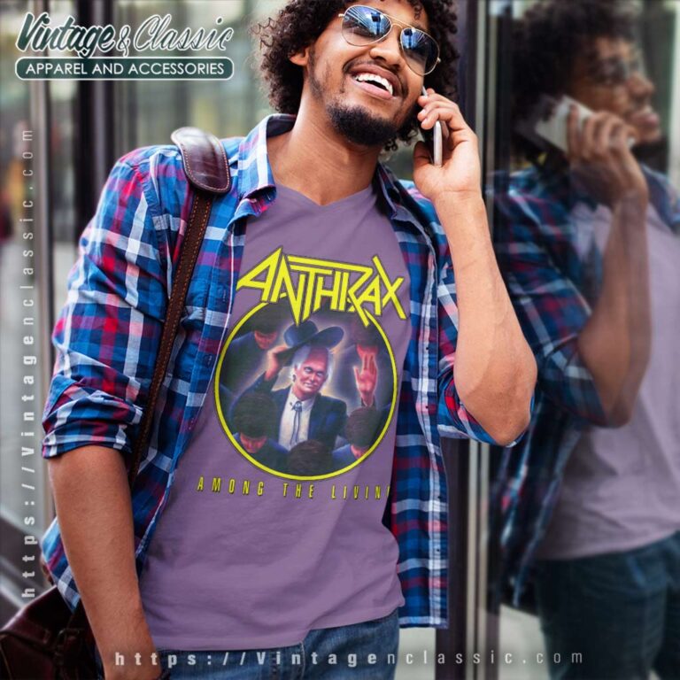 Anthrax Shirt Album Among The Living Yellow Logo V Neck TShirt Anthrax Shirt Album Among The Living Yellow Logo V Neck TShirt