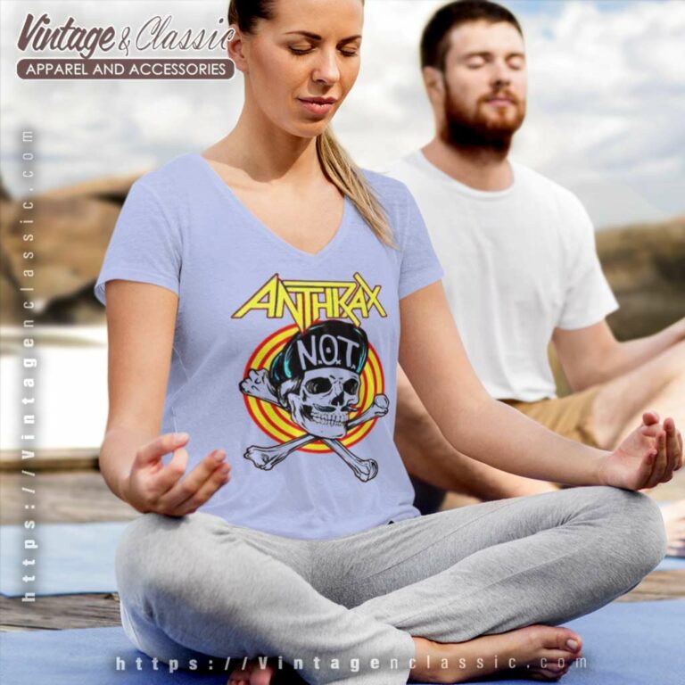 Anthrax Shirt Skull Wearing Not Hat V Neck TShirt Anthrax Shirt Skull Wearing Not Hat V Neck TShirt