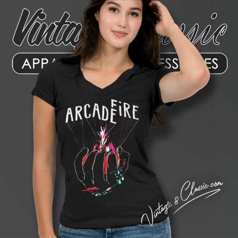 Arcade Fire Hand V Neck TShirt Arcade Fire Hand V Neck TShirt