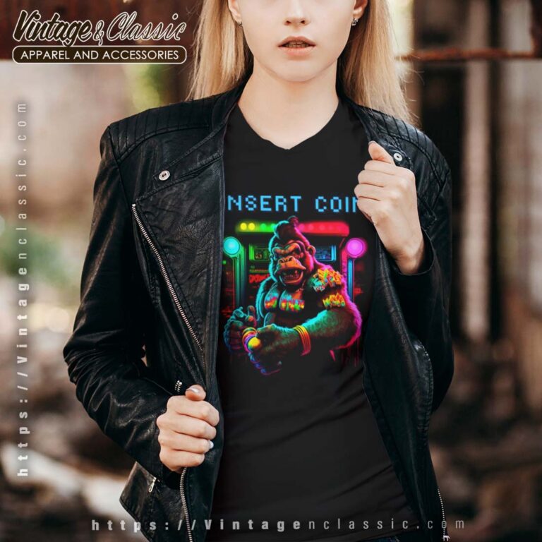 Arcade Monkey Insert Coin Donky Kong Vneck Arcade Monkey Insert Coin Donky Kong Vneck