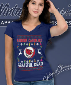 Arizona Cardinals Grateful Dead Ugly Christmas V Neck TShirt