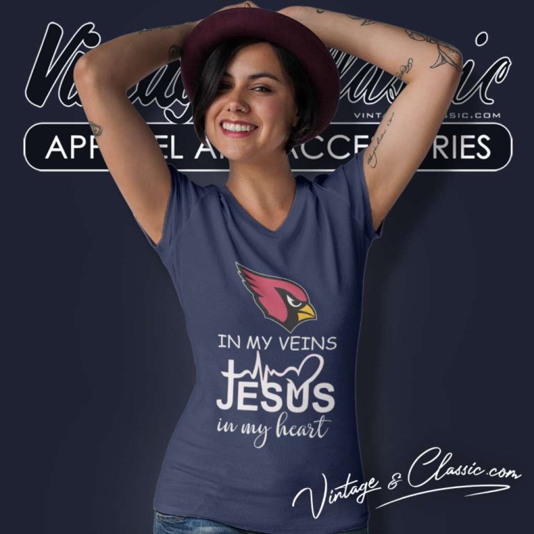 Arizona Cardinals In My Veins Jesus In My Heart V Neck TShirt Arizona Cardinals In My Veins Jesus In My Heart V Neck TShirt