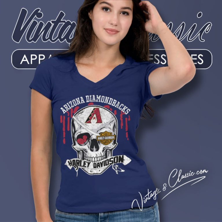 Arizona Diamondbacks Harley Davidson Skull V Neck TShirt Arizona Diamondbacks Harley Davidson Skull V Neck TShirt