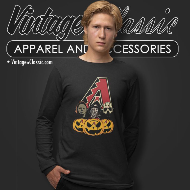 Arizona Diamondbacks Michael Myers Freddy Krueger Jason Voorhees Pumpkin Halloween Long Sleeve Tee Arizona Diamondbacks Michael Myers Freddy Krueger Jason Voorhees Pumpkin Halloween Long Sleeve Tee