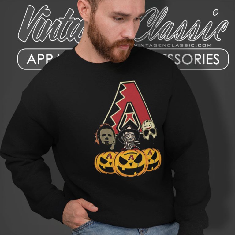 Arizona Diamondbacks Michael Myers Freddy Krueger Jason Voorhees Pumpkin Halloween Sweatshirt Arizona Diamondbacks Michael Myers Freddy Krueger Jason Voorhees Pumpkin Halloween Sweatshirt