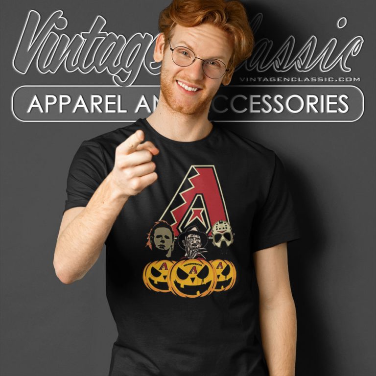 Arizona Diamondbacks Michael Myers Freddy Krueger Jason Voorhees Pumpkin Halloween T Shirt Arizona Diamondbacks Michael Myers Freddy Krueger Jason Voorhees Pumpkin Halloween T Shirt