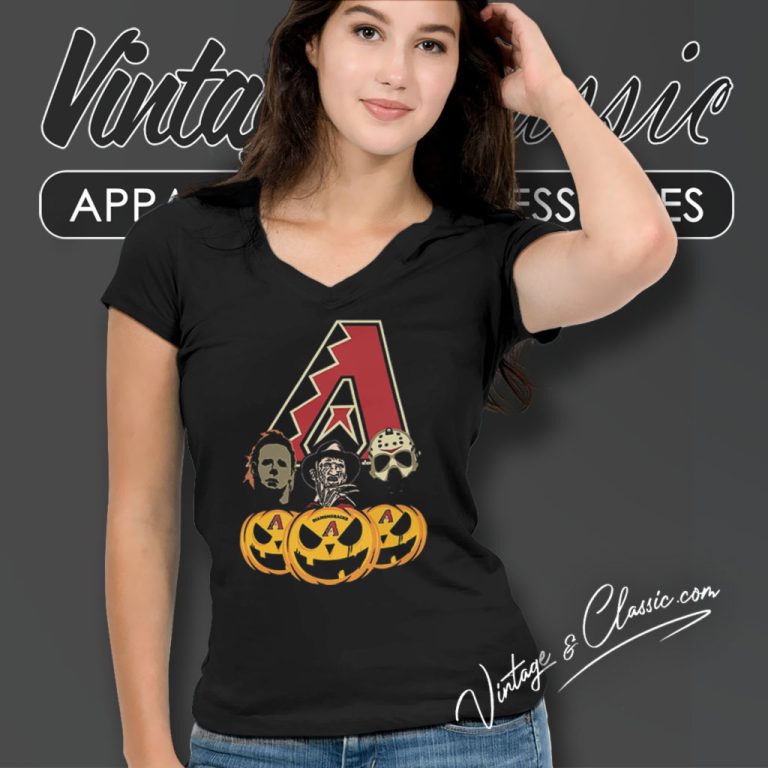 Arizona Diamondbacks Michael Myers Freddy Krueger Jason Voorhees Pumpkin Halloween V Neck TShirt Arizona Diamondbacks Michael Myers Freddy Krueger Jason Voorhees Pumpkin Halloween V Neck TShirt