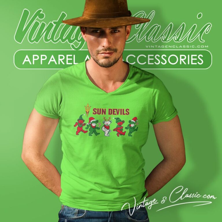 Arizona State Sun Devil Dancing Bear Merry Christmas V Neck TShirt Arizona State Sun Devil Dancing Bear Merry Christmas V Neck TShirt